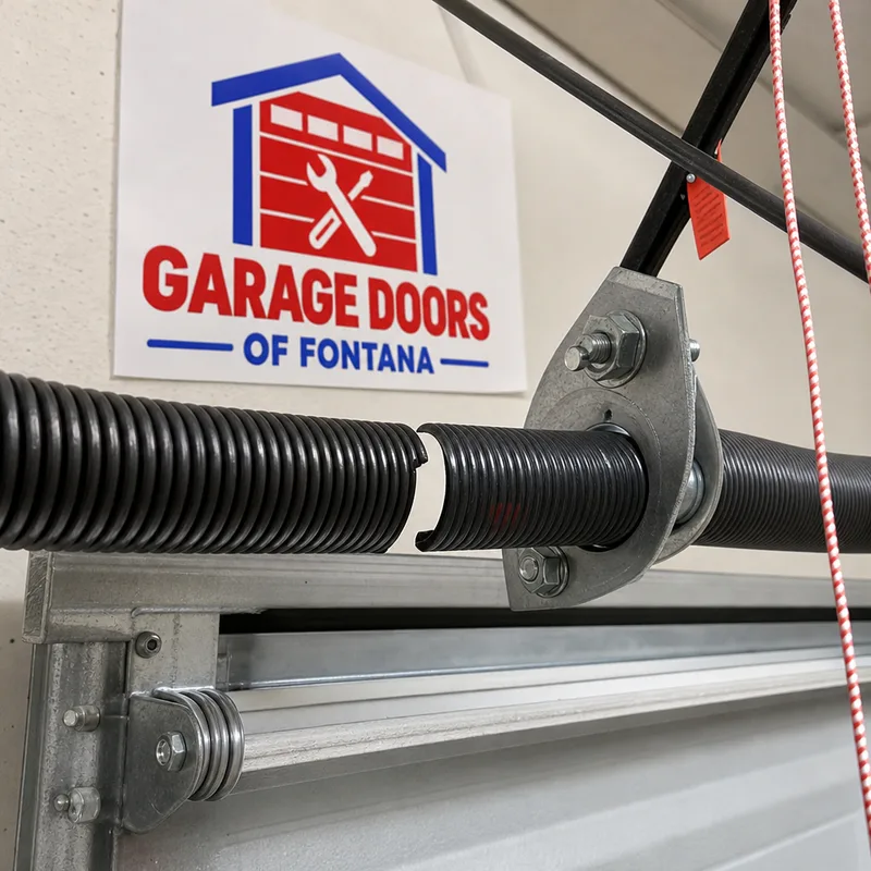 Close-up of a broken torsion spring showing separation in the coil