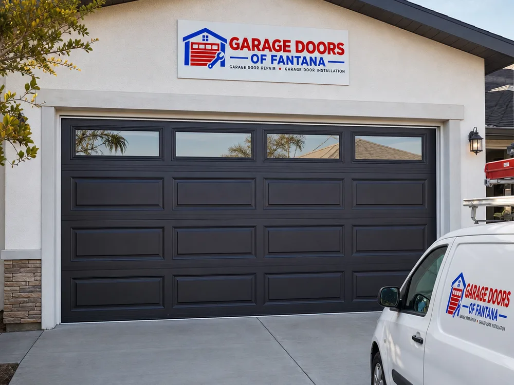 Finished steel sectional residential garage door with clean perimeter trim and a tight bottom seal