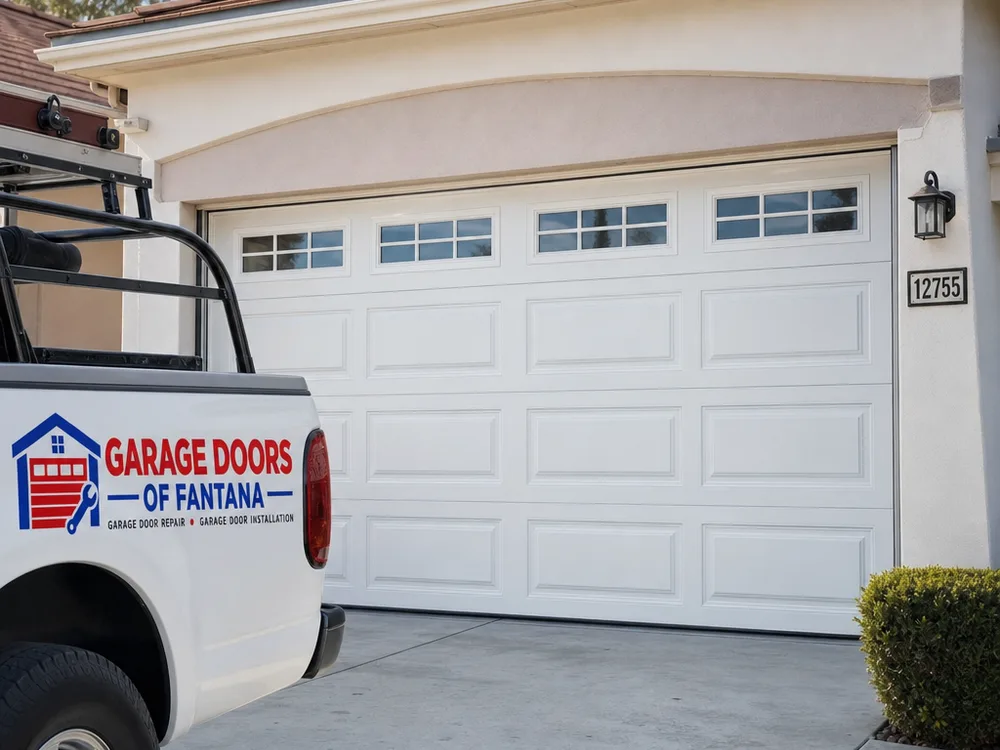 Garage door traveling smoothly in aligned tracks with new cables and centered rollers